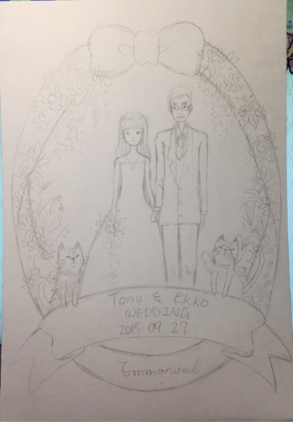 t&e wedding 手绘请帖与封口贴