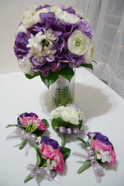 白小牡丹拼紫繡球花球