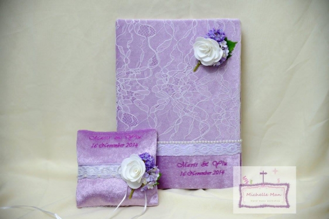 Handmade結婚證書套/戒指枕(purple tone)